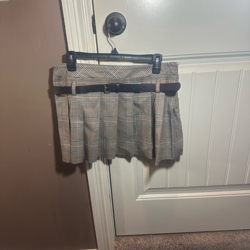 Bershka Checkered Mini Skirt with Brown Belt